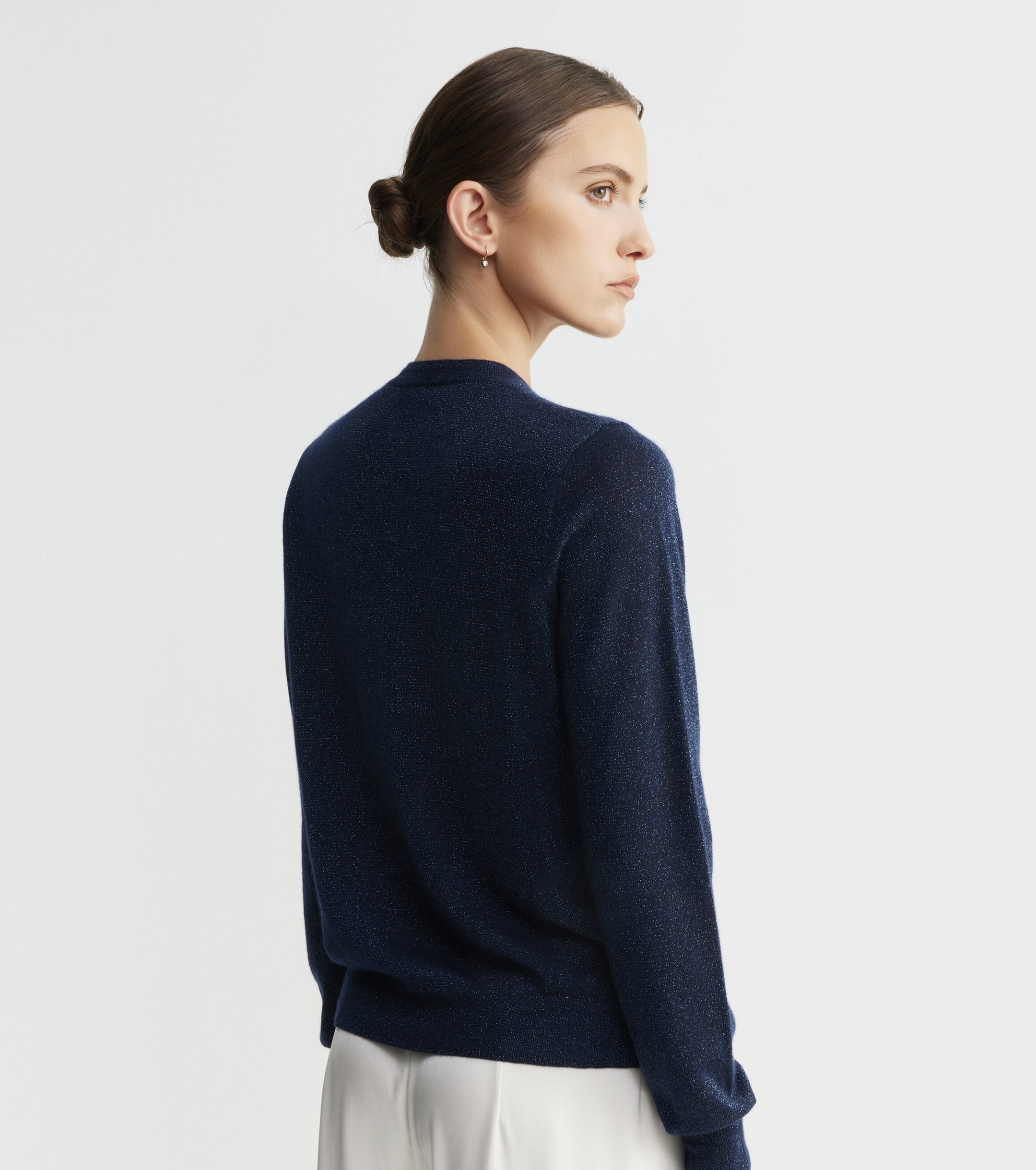 Cashmere Lurex Crew Cardigan - Sapphire