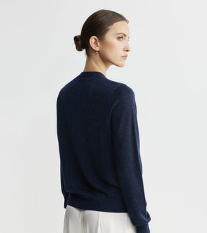 Cashmere Lurex Crew Cardigan - Sapphire