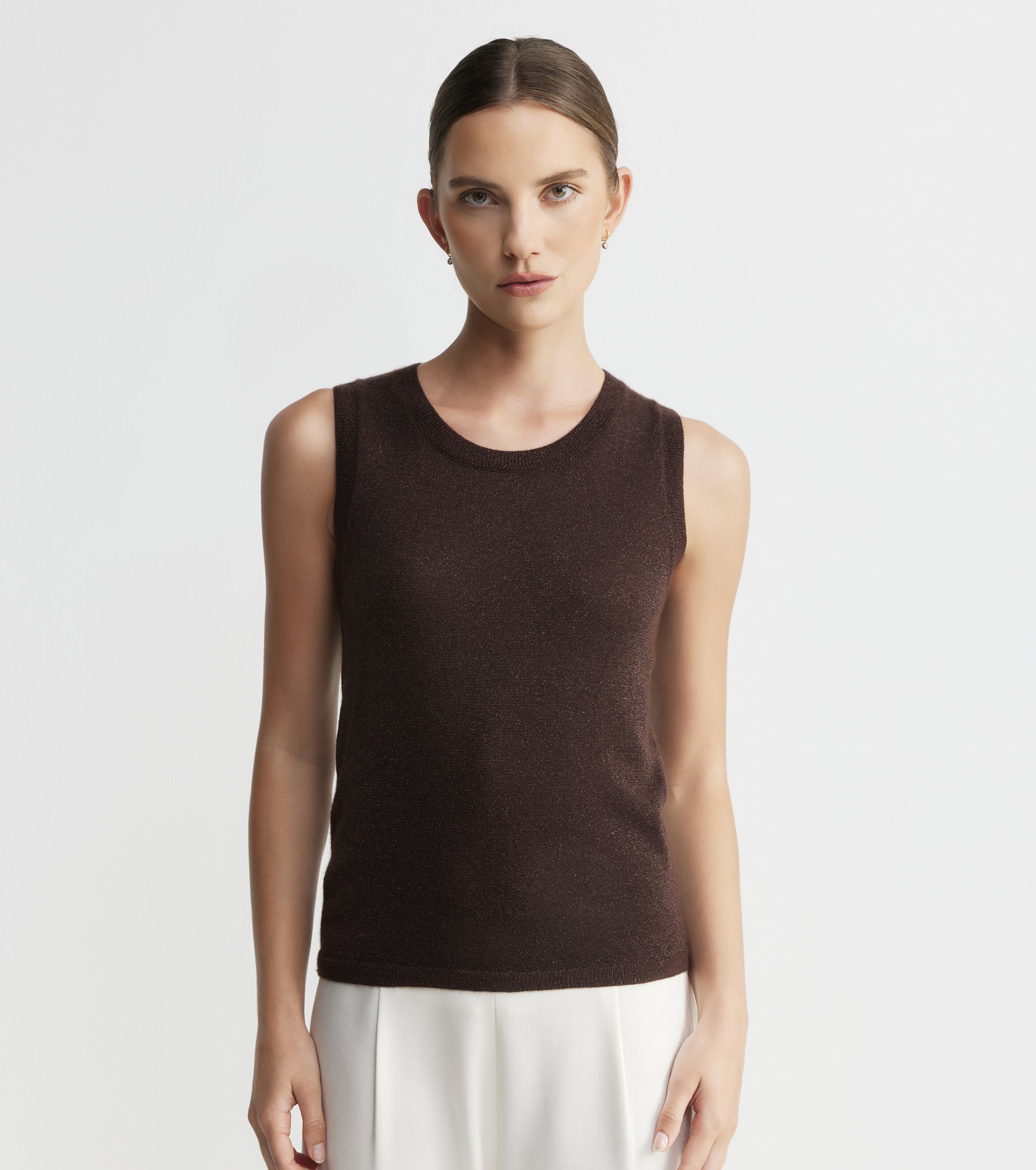 Cashmere Lurex Tank - Cognac