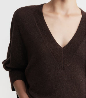 Cashmere Lurex Deep V Sweater - Cognac
