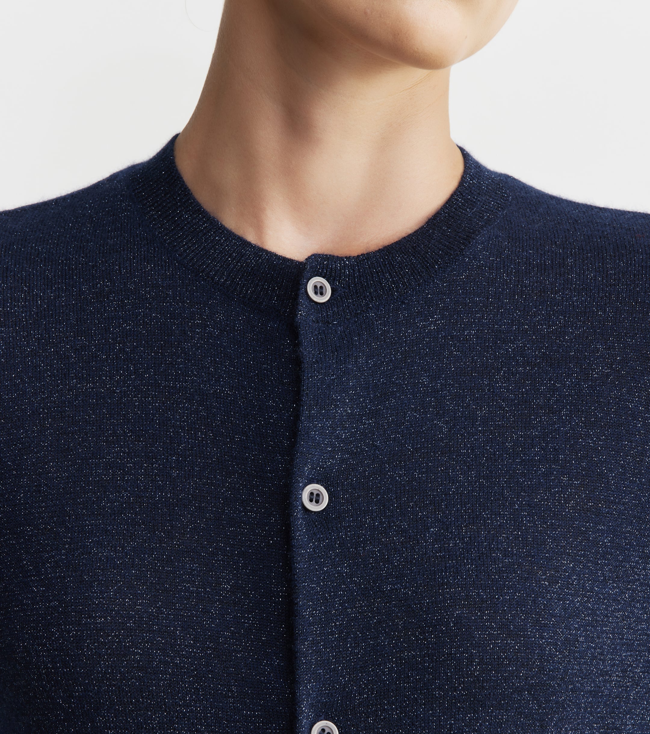 Cashmere Lurex Crew Cardigan - Sapphire