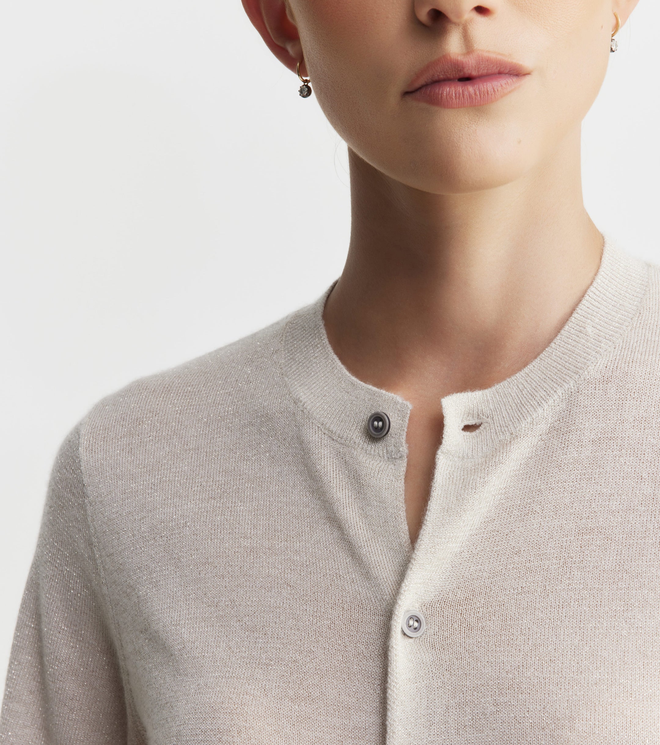 Cashmere Lurex Crew Cardigan - Champagne