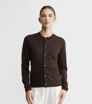 Cashmere Lurex Crew Cardigan - Cognac