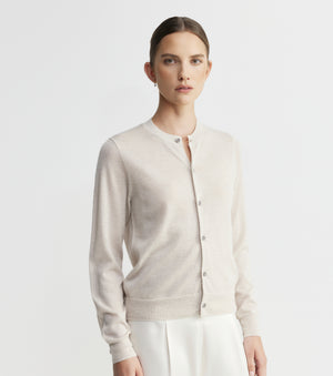 Cashmere Lurex Crew Cardigan - Champagne
