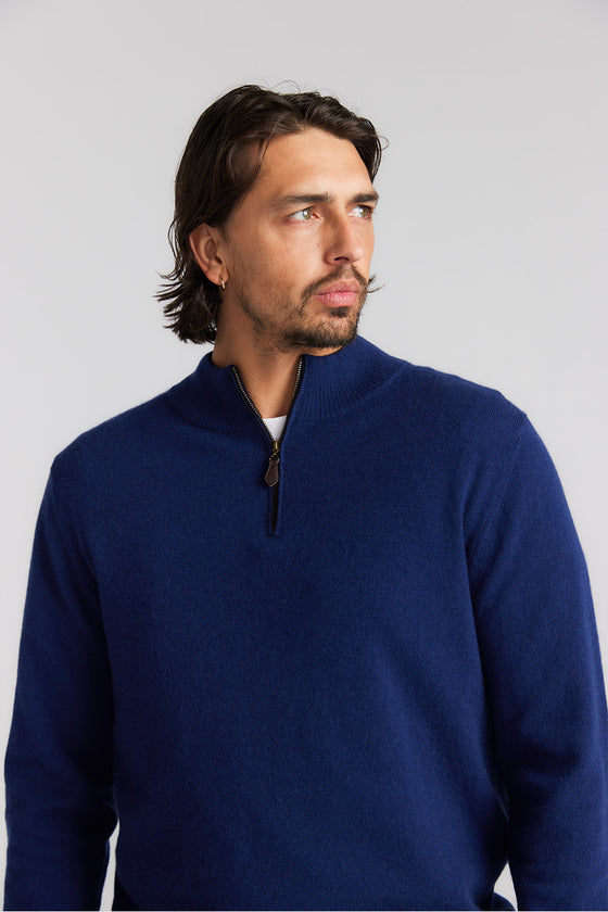 Mens Essential Cashmere 1/4 Zip Sweater