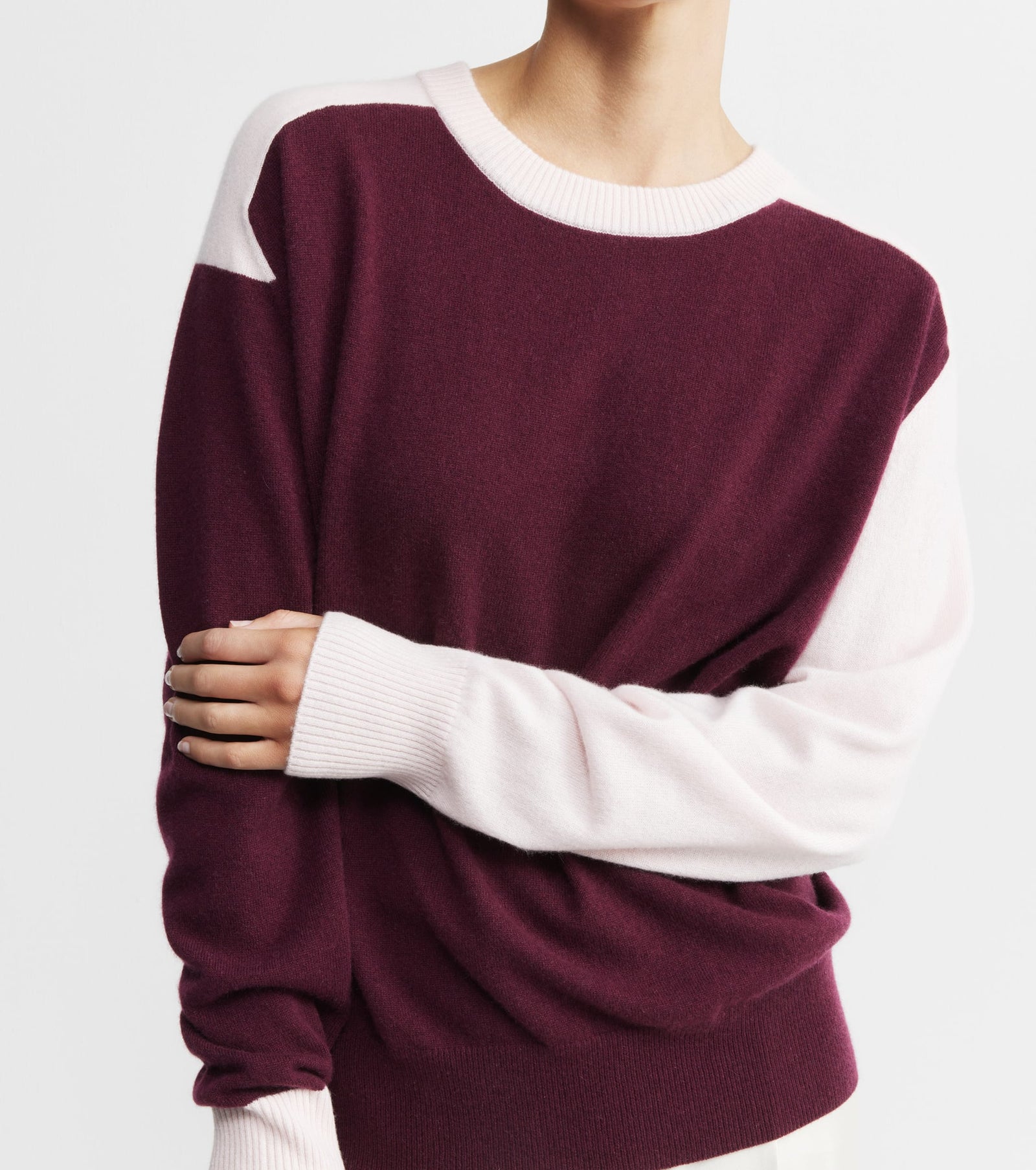 Cashmere Two Tone Saddle Sweater - Burgundy/Pink