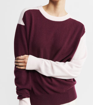 Cashmere Two Tone Saddle Sweater - Burgundy/Pink