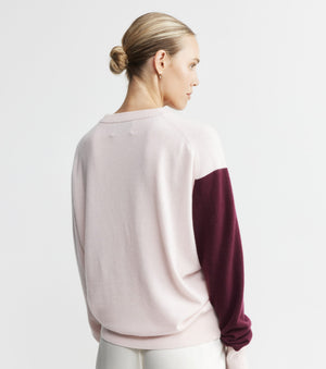 Cashmere Two Tone Saddle Sweater - Burgundy/Pink