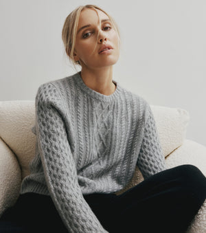 Cashmere Aran Crew - Dark Grey Melange