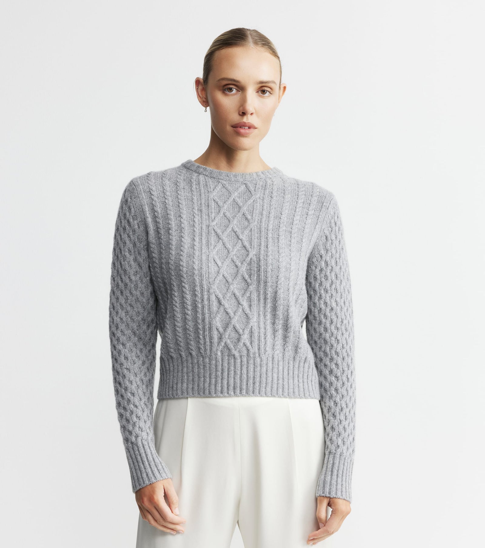 Cashmere Aran Crew - Dark Grey Melange