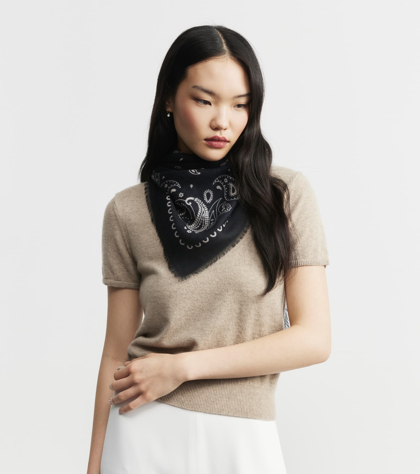 Cashmere Bandana Scarf - Black/Sand