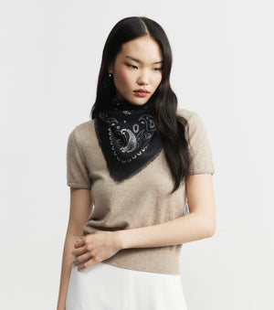 Cashmere Bandana Scarf - Black/Sand