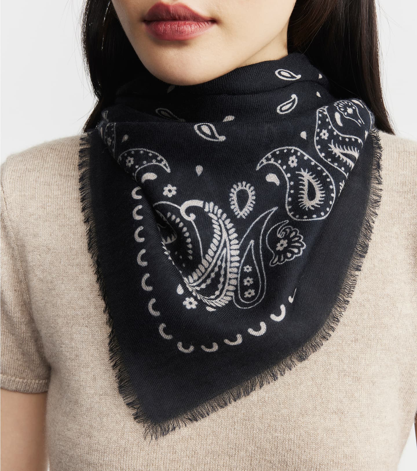 Cashmere Bandana Scarf - Black/Sand
