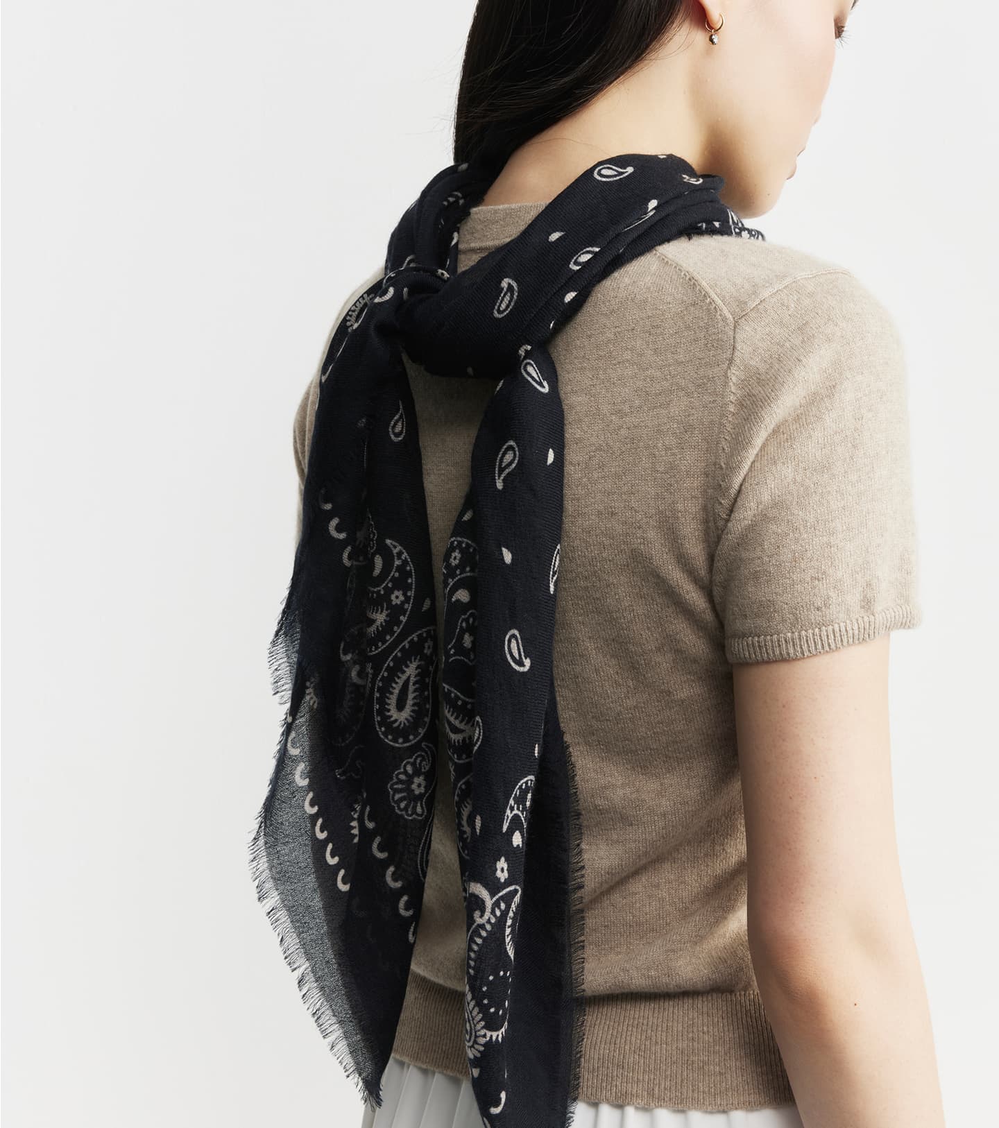 Cashmere Bandana Scarf - Black/Sand