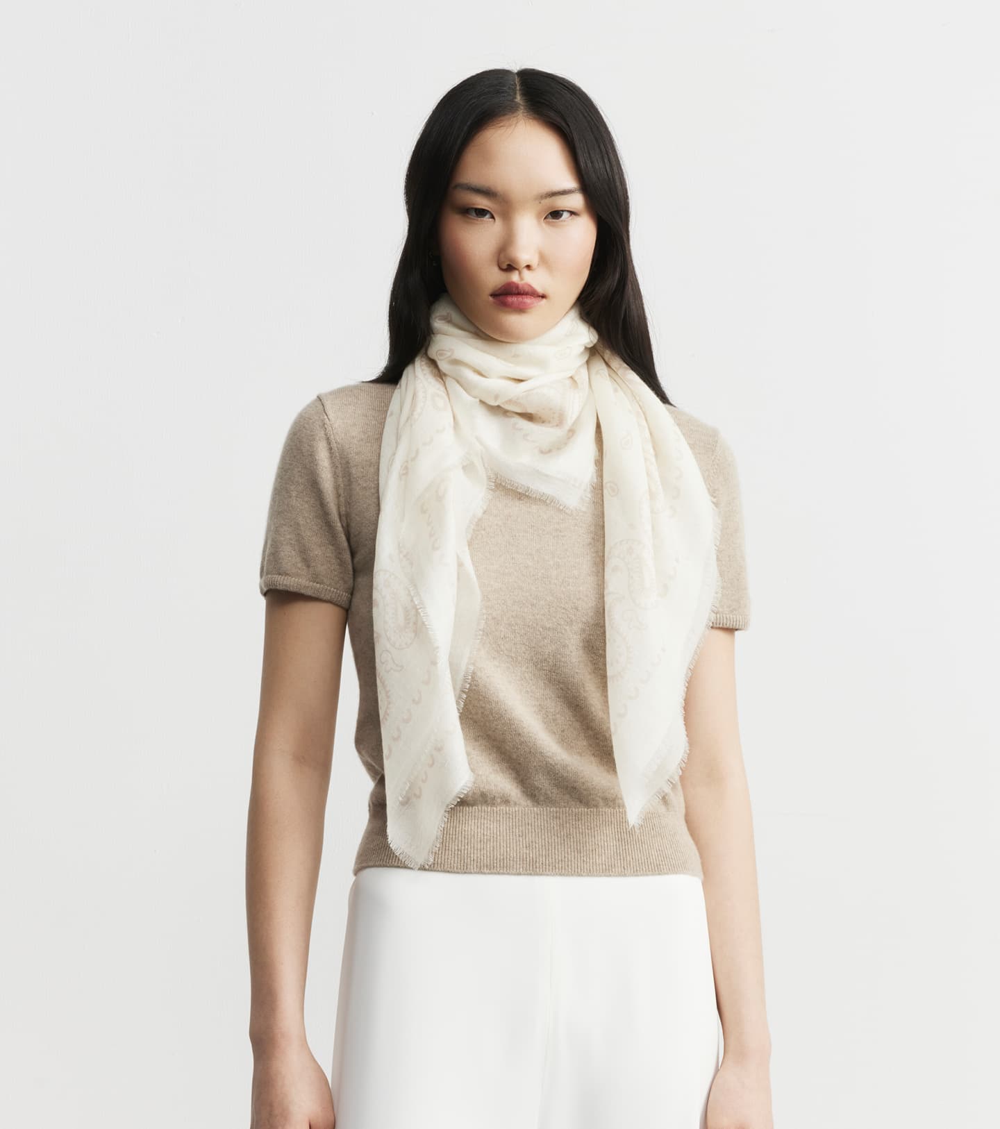 Cashmere Bandana Scarf - Cream/Sand