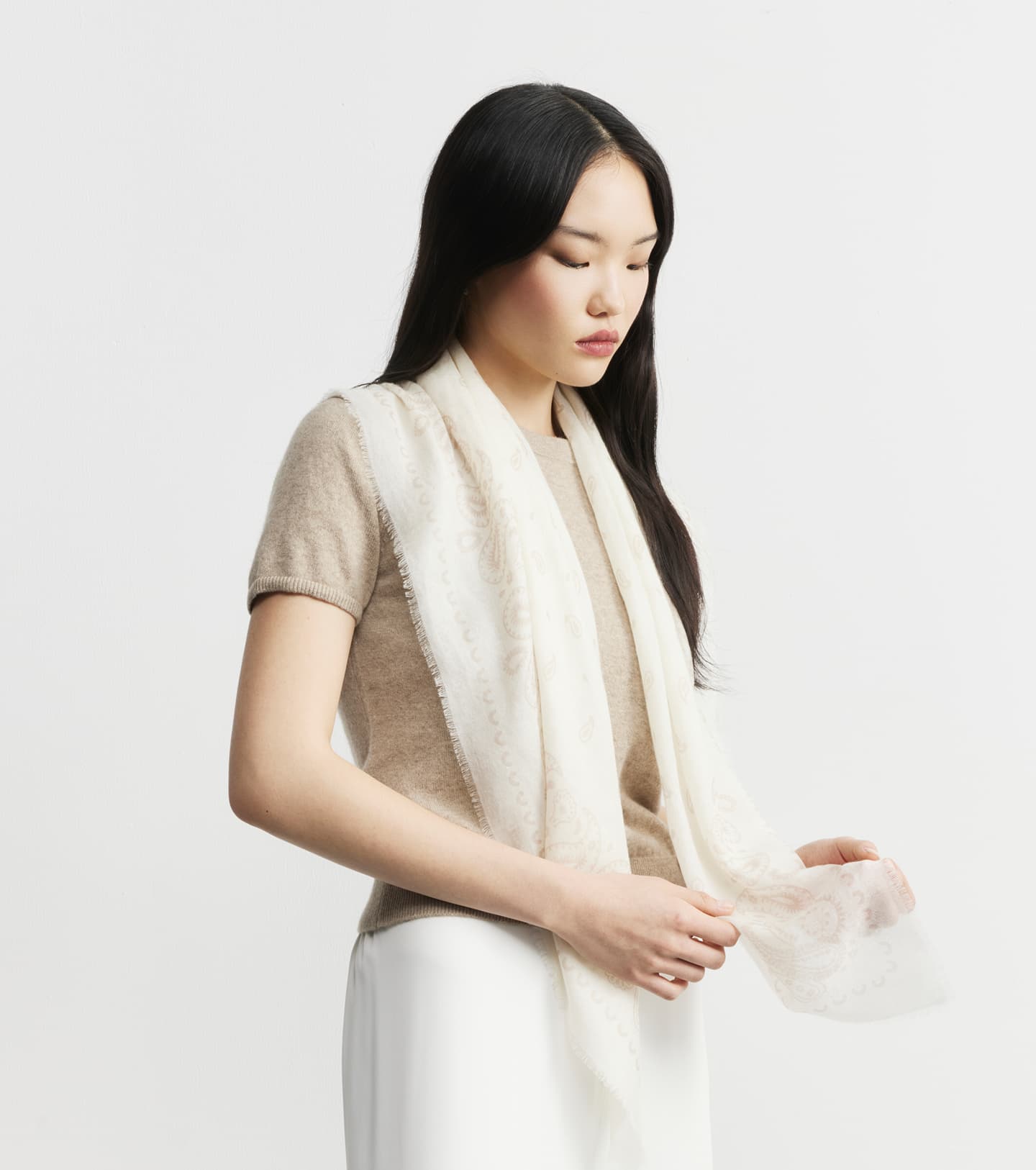 Cashmere Bandana Scarf - Cream/Sand