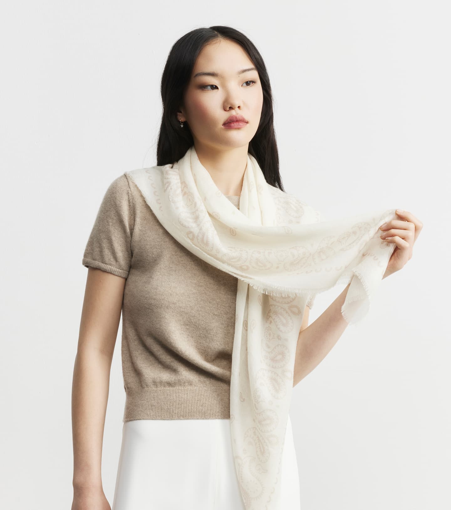 Cashmere Bandana Scarf - Cream/Sand
