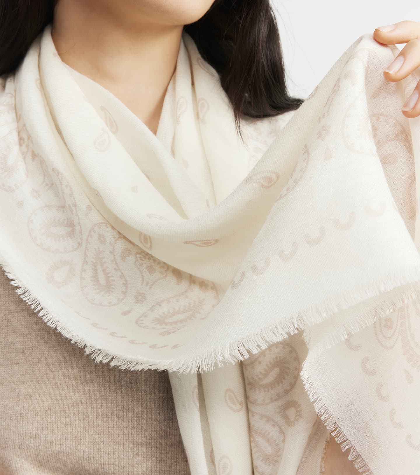 Cashmere Bandana Scarf - Cream/Sand