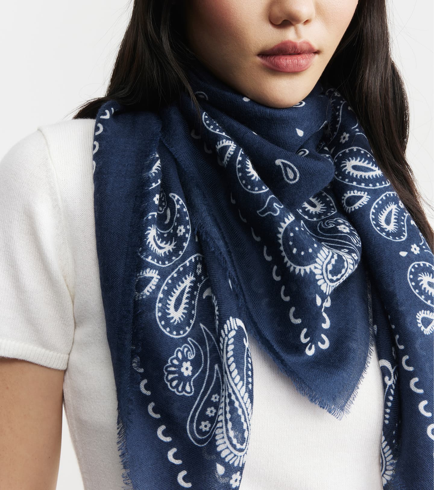 Cashmere Bandana Scarf - Navy/White