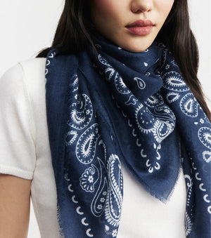 Cashmere Bandana Scarf - Navy/White