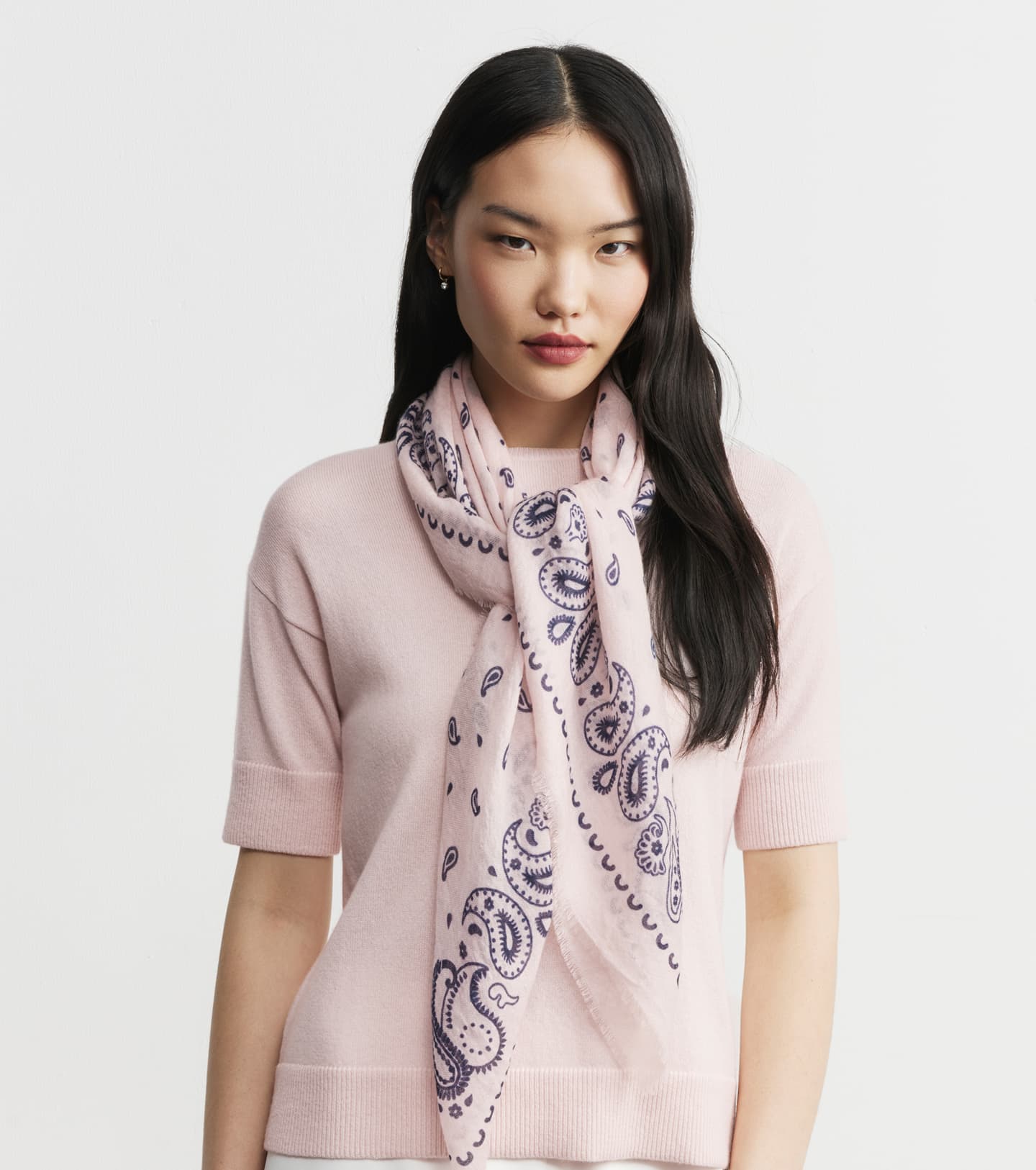Cashmere Bandana Scarf - Powder Pink/Navy