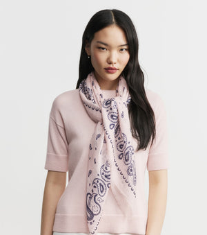 Cashmere Bandana Scarf - Powder Pink/Navy