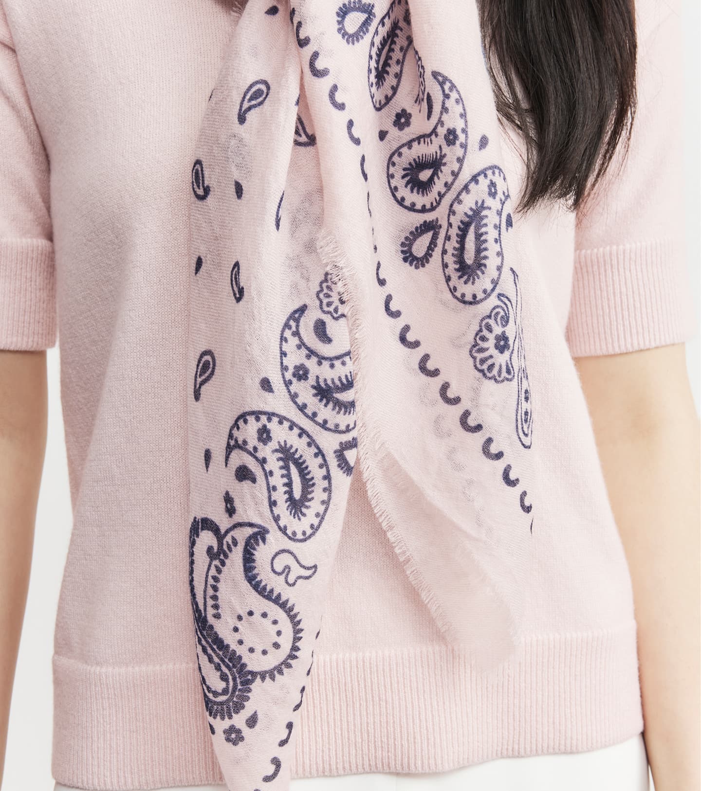 Cashmere Bandana Scarf - Powder Pink/Navy