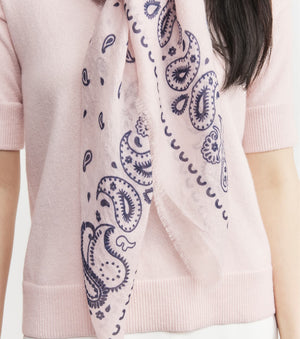 Cashmere Bandana Scarf - Powder Pink/Navy
