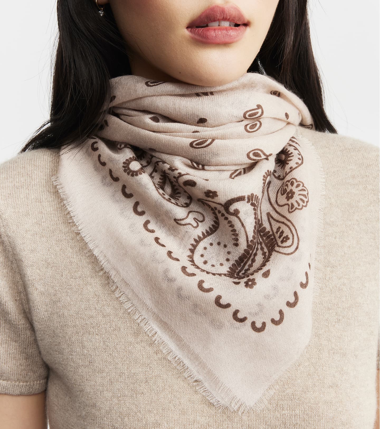 Cashmere Bandana Scarf - Sand/Cacao