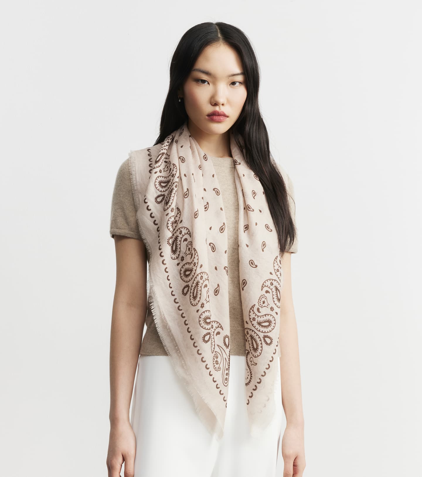 Cashmere Bandana Scarf - Sand/Cacao
