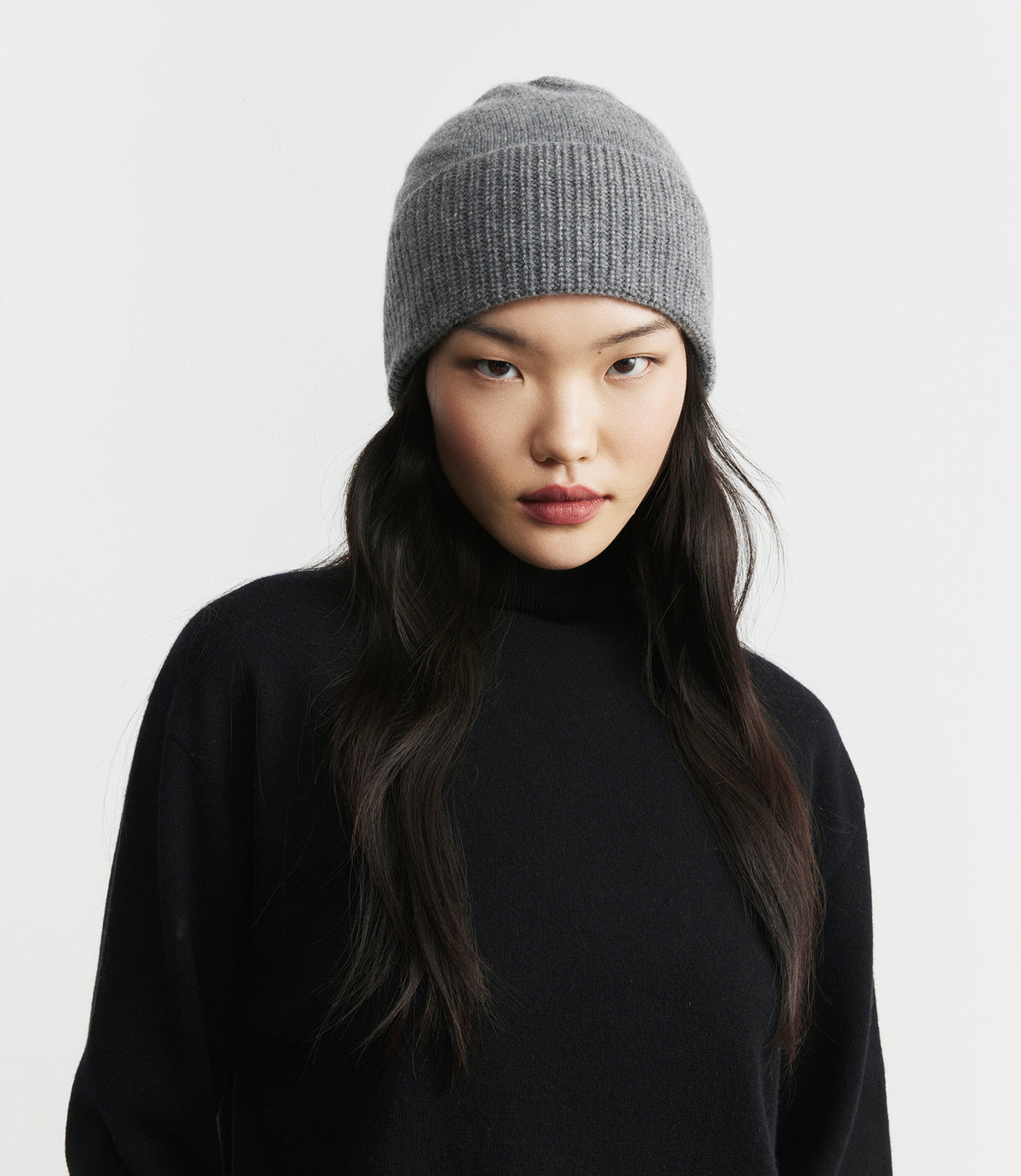 Cashmere Rib Beanie - Graphite