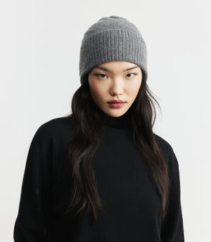 Cashmere Rib Beanie - Graphite