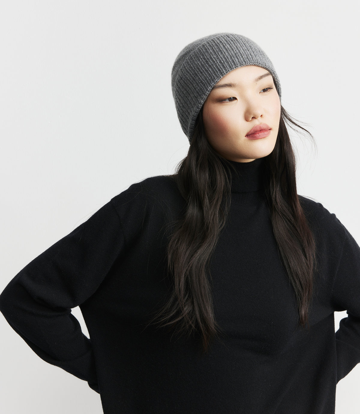Cashmere Rib Beanie - Graphite