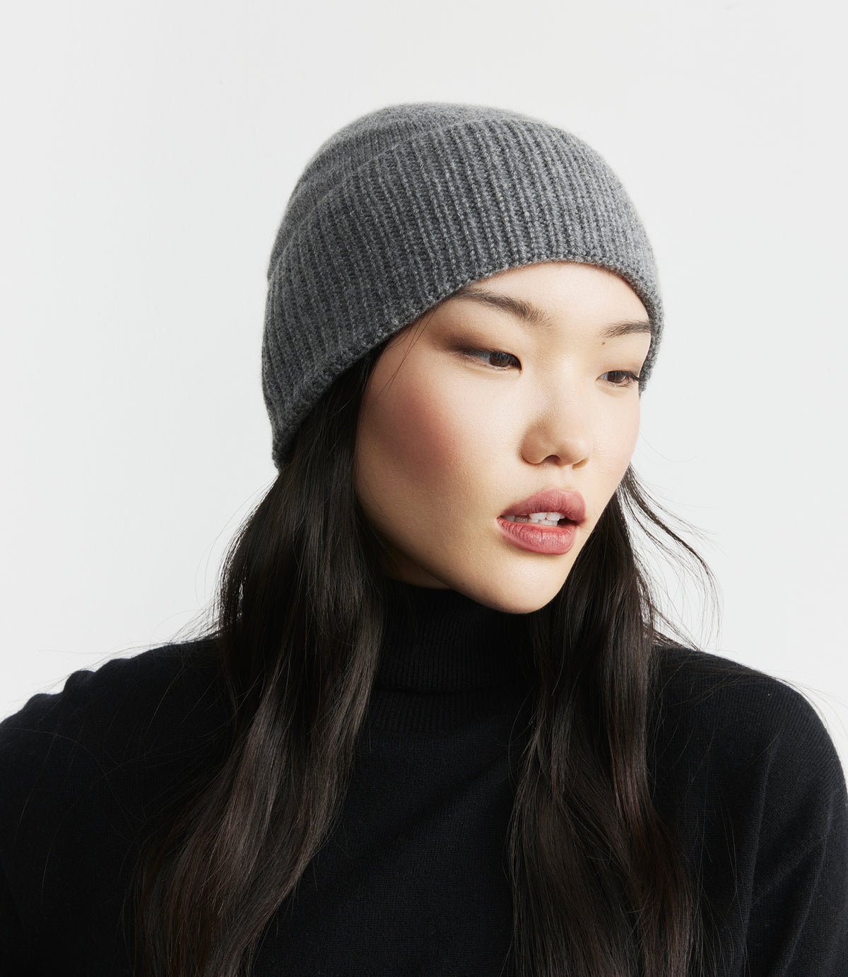 Cashmere Rib Beanie - Graphite
