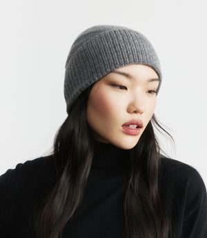 Cashmere Rib Beanie - Graphite