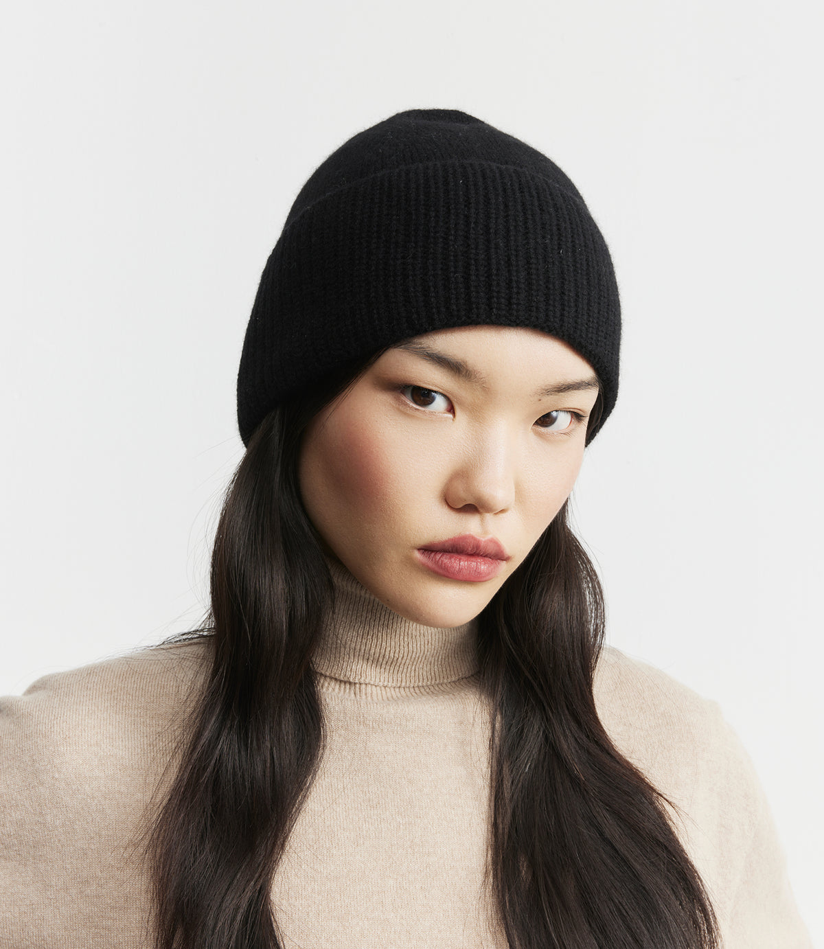 Cashmere Rib Beanie - Black
