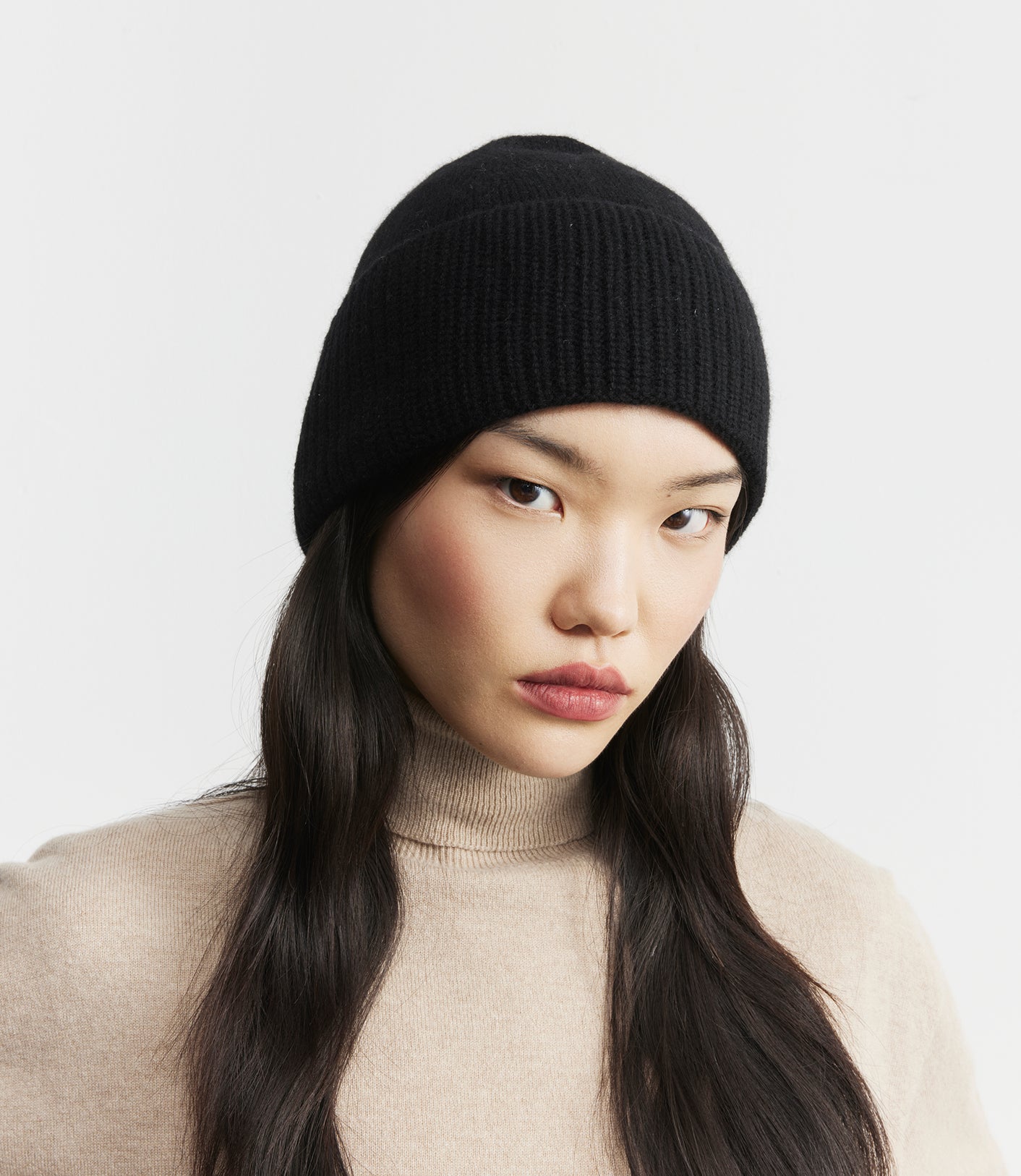 Cashmere Rib Beanie - Black