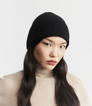 Cashmere Rib Beanie - Black