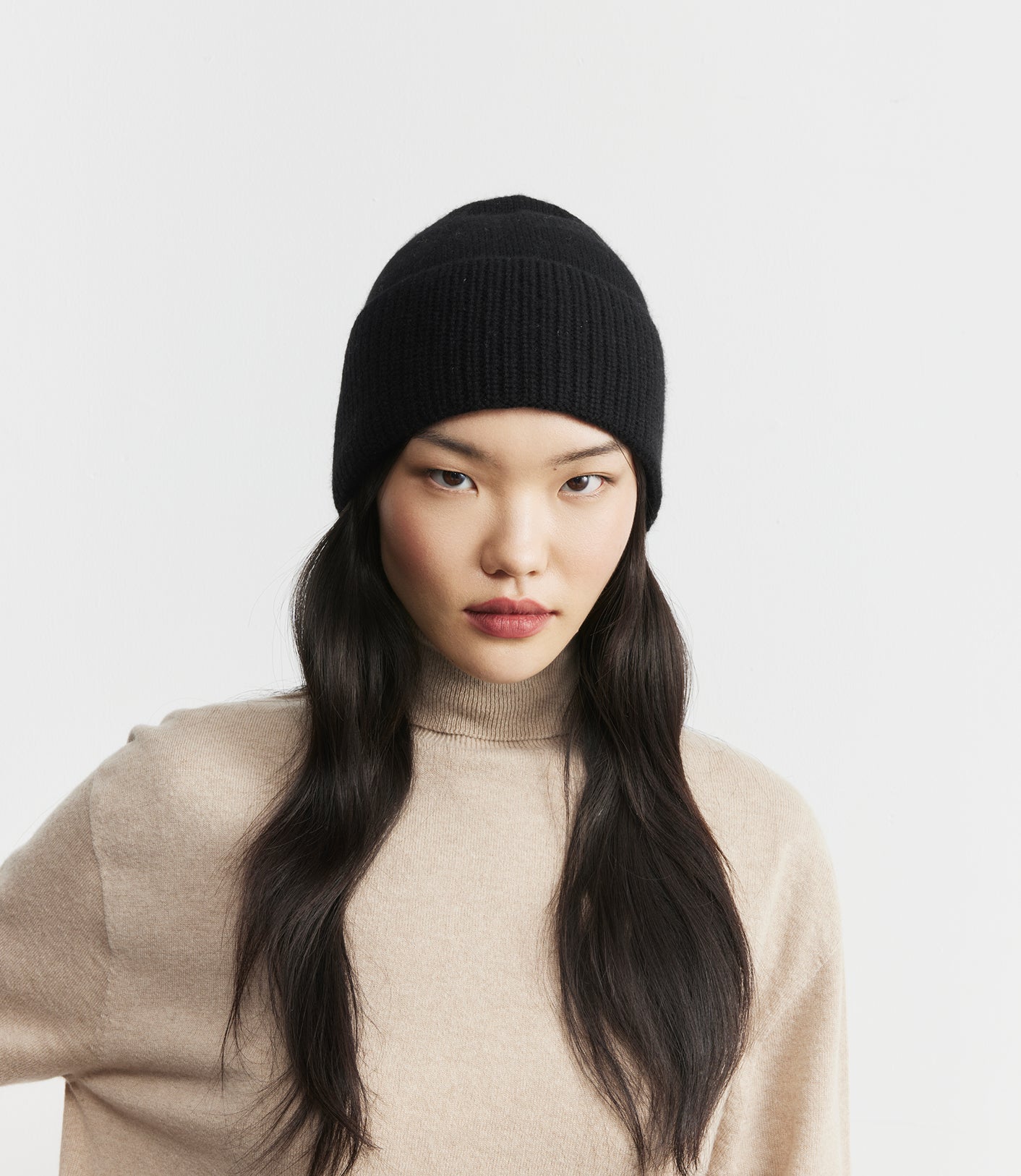 Cashmere Rib Beanie - Black