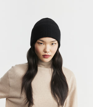 Cashmere Rib Beanie - Black