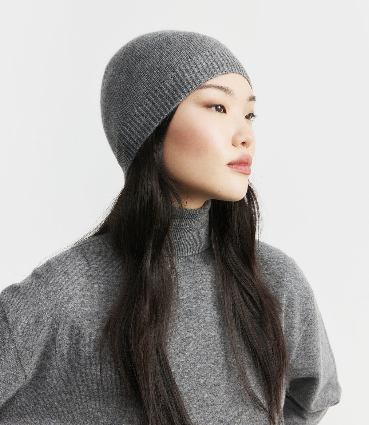 Cashmere Rib Beanie - Graphite