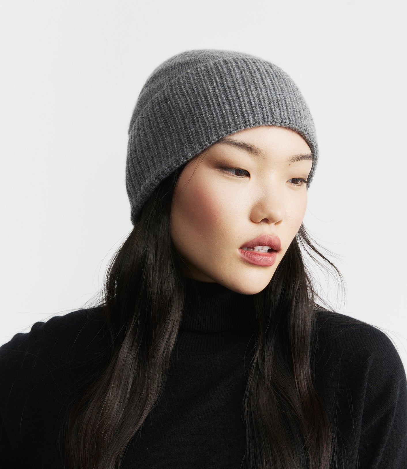Cashmere Rib Beanie - Graphite