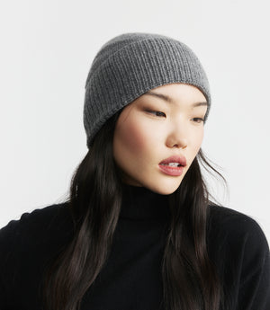 Cashmere Rib Beanie - Graphite
