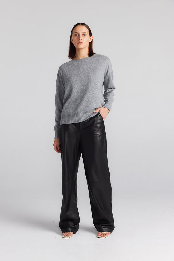 Essential Cashmere Relaxed Crewneck - Dark Grey Melange