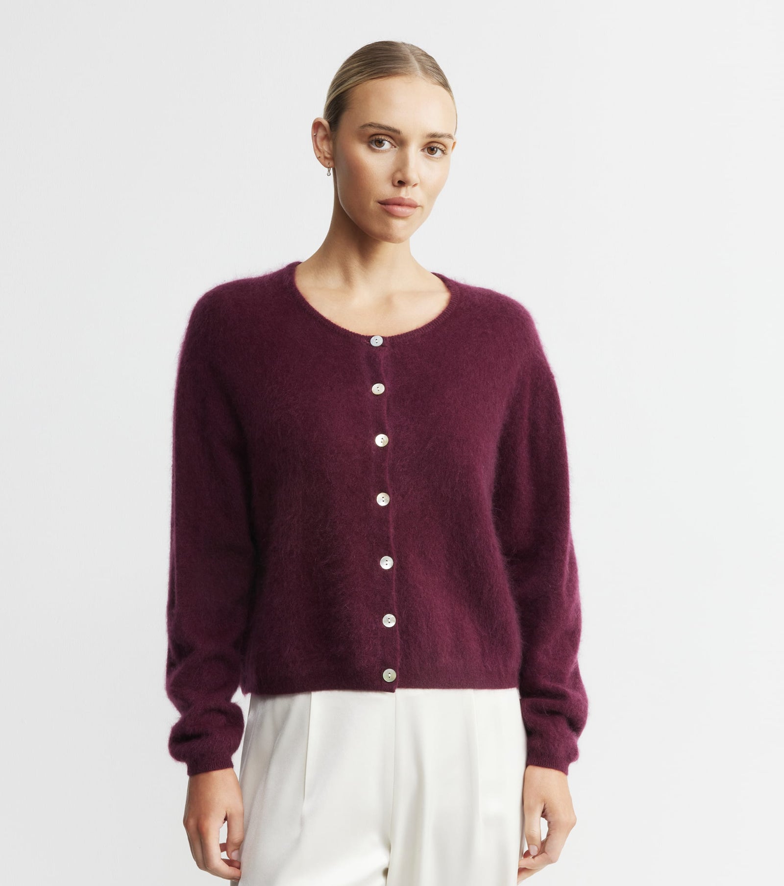 Brushed Cashmere Relaxed Cardigan - Burgundy