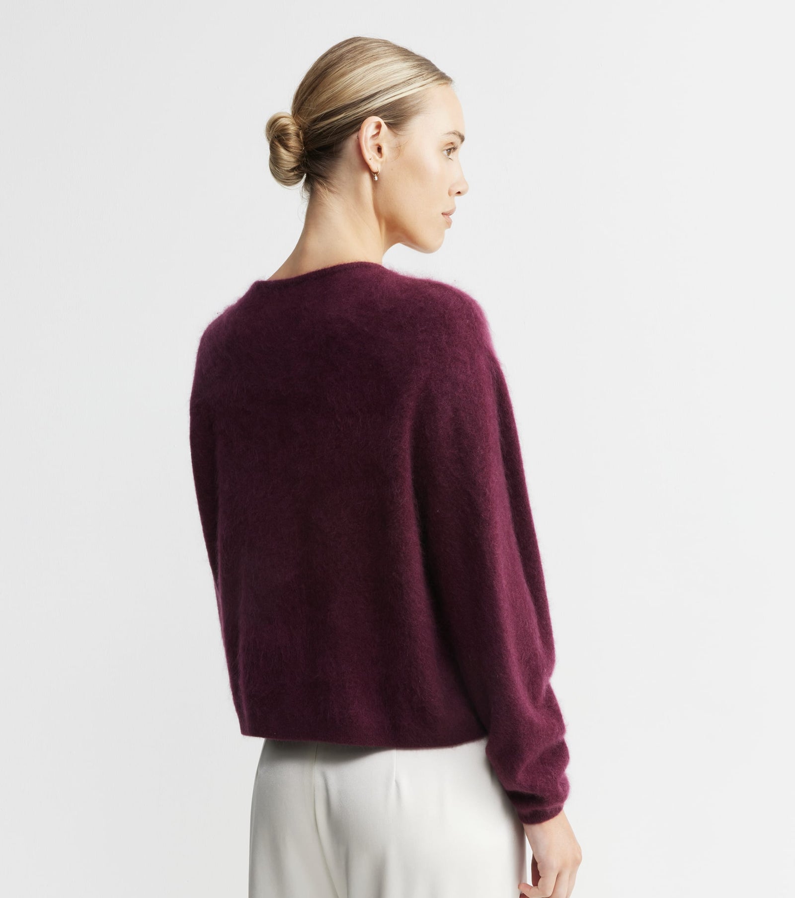 Brushed Cashmere Relaxed Cardigan - Burgundy