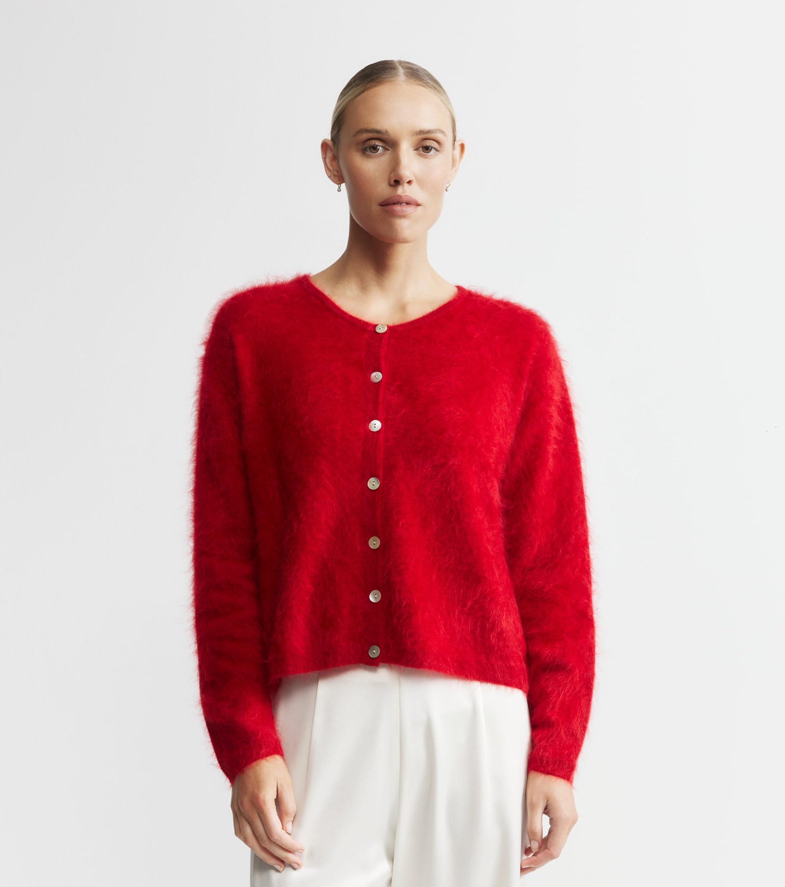 Brushed Cashmere Relaxed Cardigan - Red
