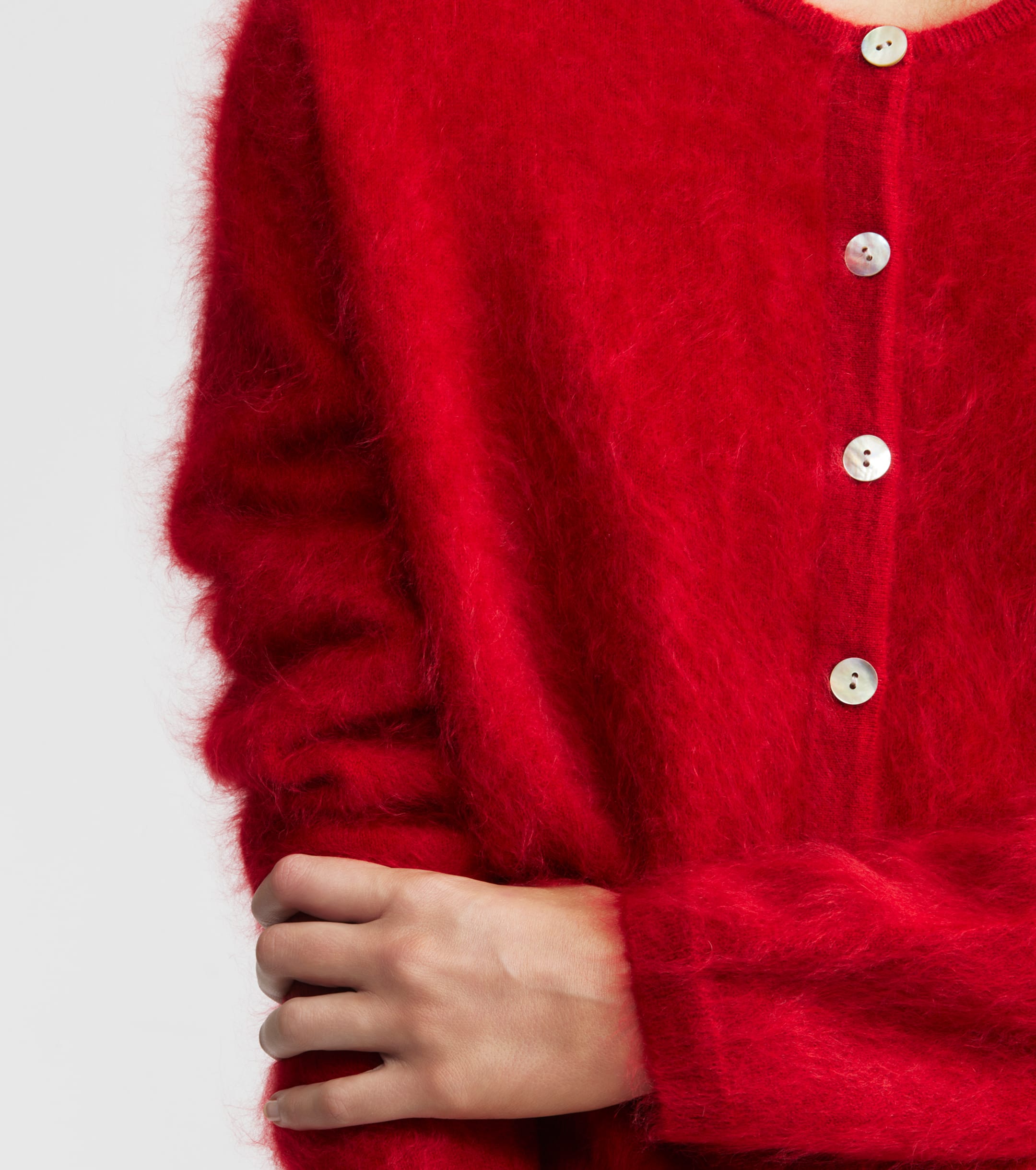 Brushed Cashmere Relaxed Cardigan - Red