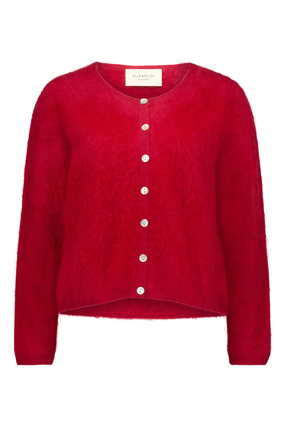 Brushed Cashmere Crew Cardigan - Red