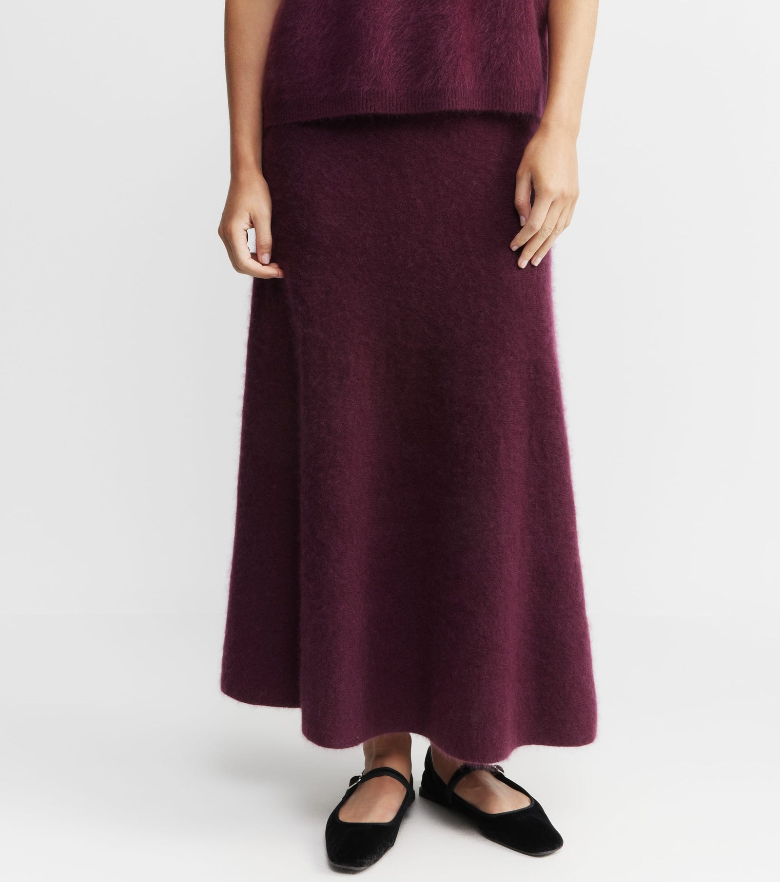 Brushed Cashmere Aline Skirt - Burgundy